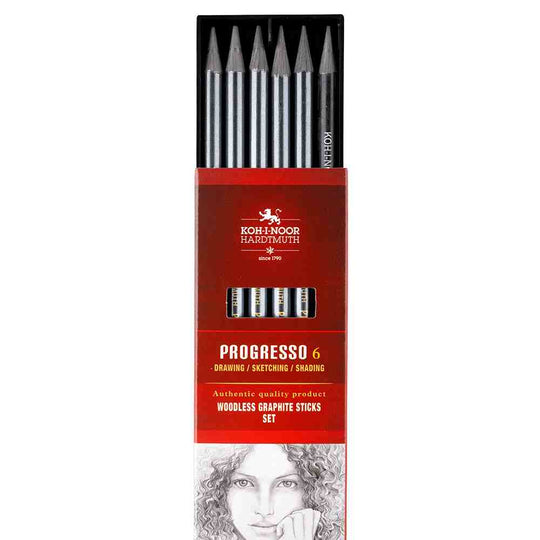 Koh-I-Noor Progresso Woodless Graphite Pencils Set 0f 6